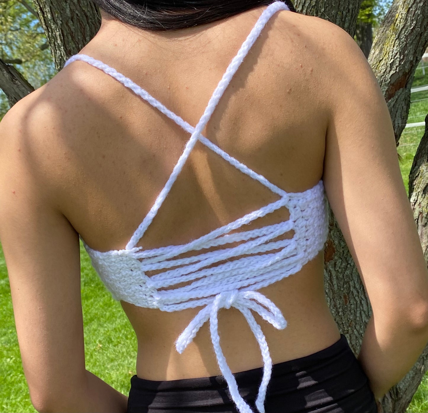 Crochet White Bow Top
