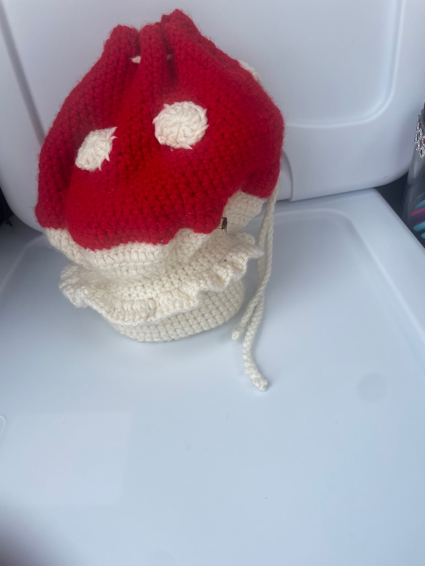 Crochet red mushroom bag