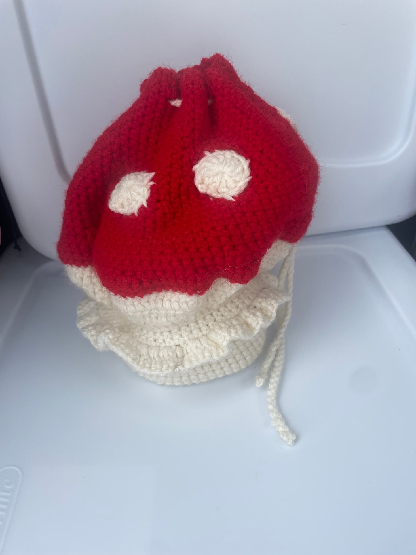 Crochet red mushroom bag