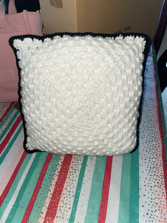 Crochet white & Black Pillow